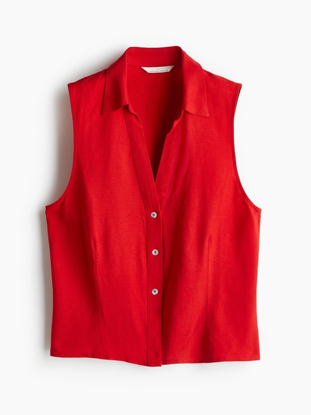 H&M Red Sleeveless Collared Button-Front Blouse